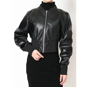 GYDA 웨이스트 쉐이프 인조 가죽 숏 블루종 (블랙)