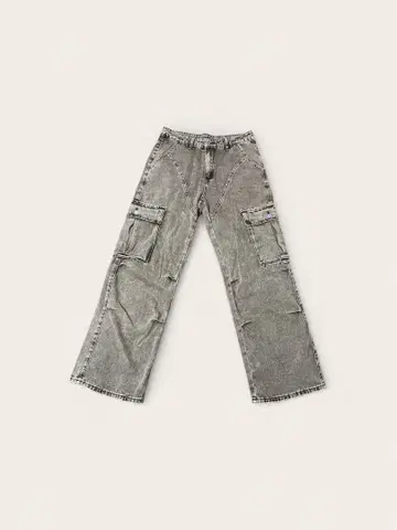 베이지 데님 카고 팬츠 와이드 레그