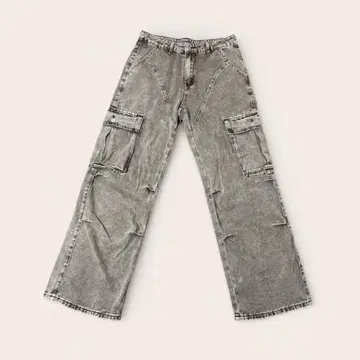 베이지 데님 카고 팬츠 와이드 레그