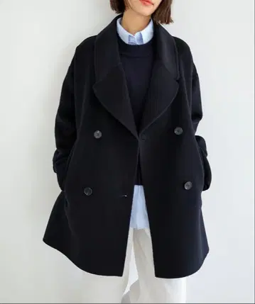 ever navy 울 리버 피 코트 네이비