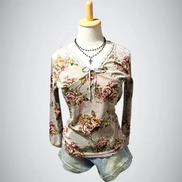 상의 꽃무늬 리본 Y2K 공주 갸루 헤이세이 갸루 모리걸