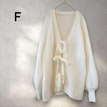 GRL 그레일 화이트 니트 가디건 리본 포함 F