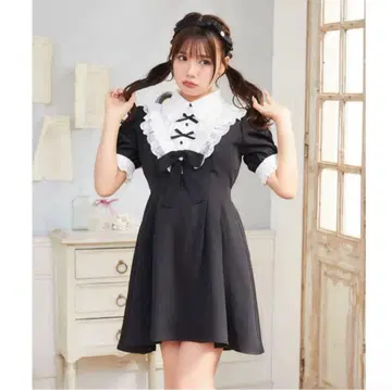 [ ROJITA ] 요크 프릴 리본 디자인 원피스 (블랙)