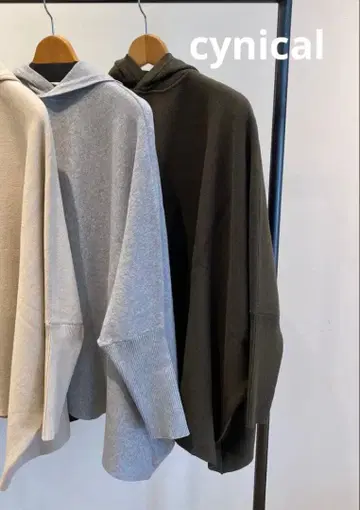 CYNICAL 면폴리 자카드 편직 후디 판초 니트 카키