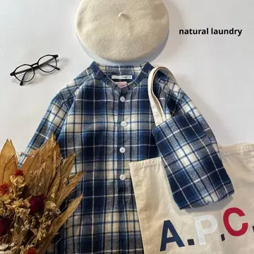 b1885* 천연 세탁소 스탠드 카라 코튼 터널 셔츠