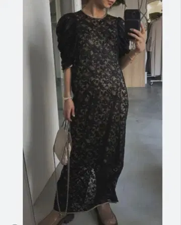 ameri vintage SHINE COATING LACE DRESS