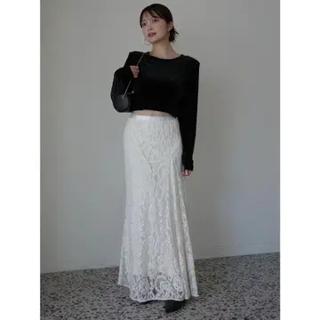 anuans 아뉴앙스 벨로아 레이스 내로우 스커트 (WHITE)