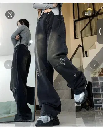 DIAVEL 별 패턴 자수 데님 팬츠 M