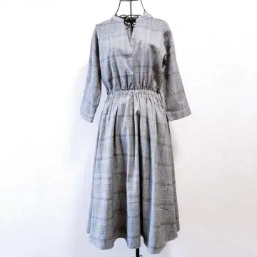 올리브 데 올리브 체크 무늬 셔츠 원피스 플레어 A라인 개더 F