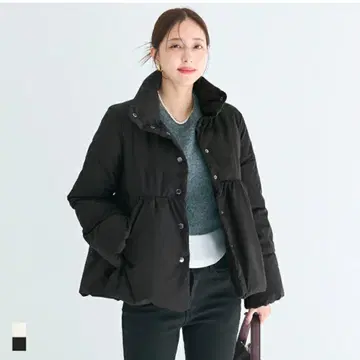 충전솜 스탠드 카라 플레어 블루종 블랙 다운 자켓 스탠드 카라 블랙