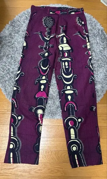 보라색 추상 무늬 와이드 팬츠