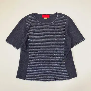 로베르타 디 카메리노 비즈 자수 반팔 니트 네이비 M