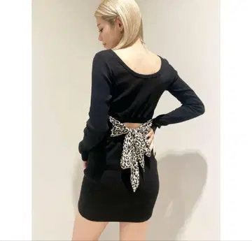 GYDA 레오파드 백리본 골지 미니 원피스
