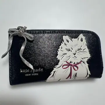 레어 케이트 스페이드 위스커스 스몰 컴팩트 지갑 화이트 고양이