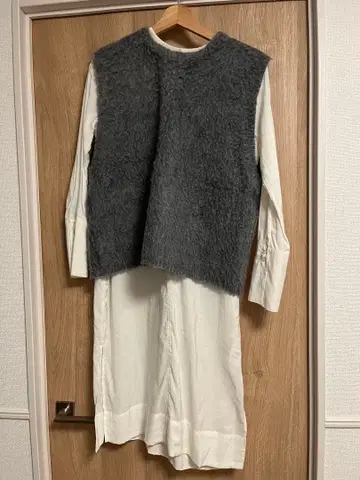 Mila Owen 샤기 니트 베스트 레이어드 셔츠 원피스