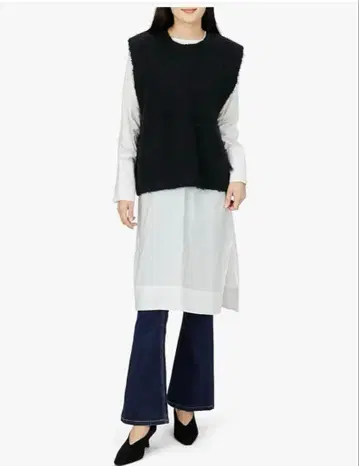 Mila Owen 샤기 니트 베스트 레이어드 셔츠 원피스