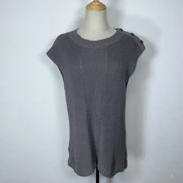 LOVEBODY 면린넨 니트 베스트 L 그레이 어깨 버튼 크루넥 새상품급