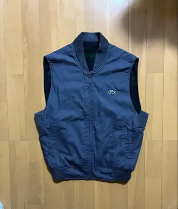 90s Lacoste 리버서블 체크 무늬 네이비 집업 베스트