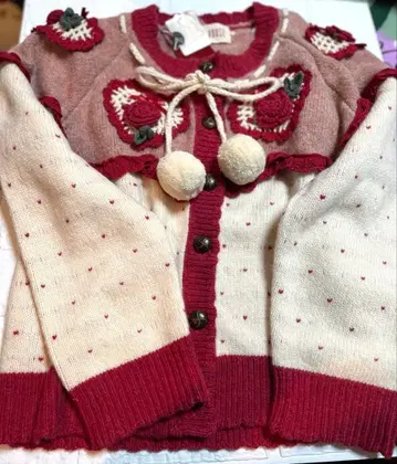 핑크하우스 장미 모티브 가디건