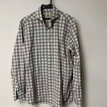 GUY ROVER 그레이와 화이트 체크 무늬 긴팔 셔츠 L