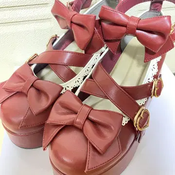 axes femme kawaii 통굽 리본 펌프스 레드