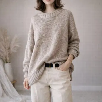 리셰 글래머 [M] 고급 내추럴 뽕긋 소매 내추럴 무드 빅 실루엣 니트