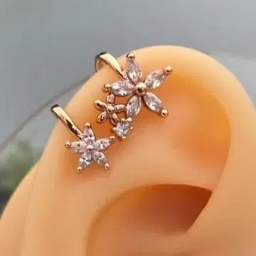 핑크 골드 컬러 플라워 이어 커프 합금 비쥬 2개 세트 화려함