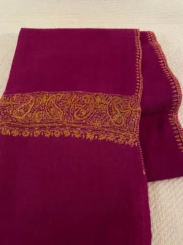 [ 미사용 ] 인도 히말라야 메리노울 핑크 소즈니 자수 페이즐리 스톨