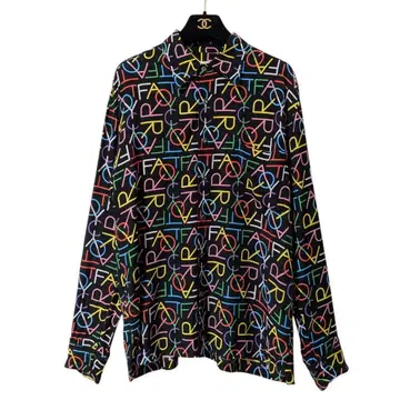 Iroquois 네온 셔츠 블라우스 올 패턴 블랙 레이온