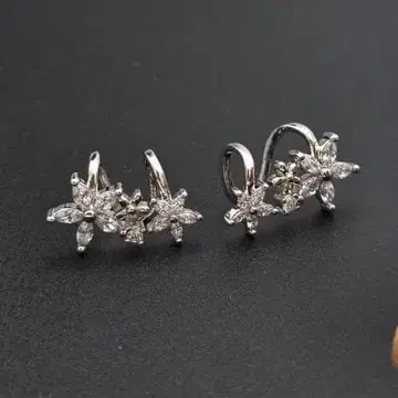 실버 컬러 플라워 이어커프 합금 비쥬 2개 세트 화려함