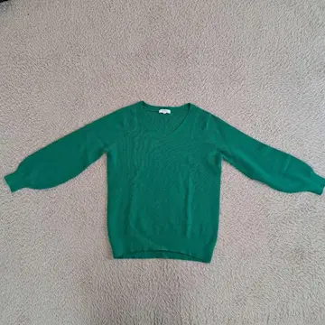 플라스테 그린 V넥 니트 스웨터 긴팔 여성용 M