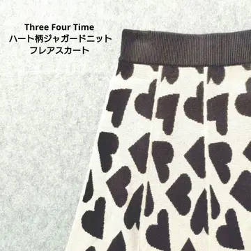 쓰리 포 타임 하트 무늬 자카드 니트 플레어 스커트 M