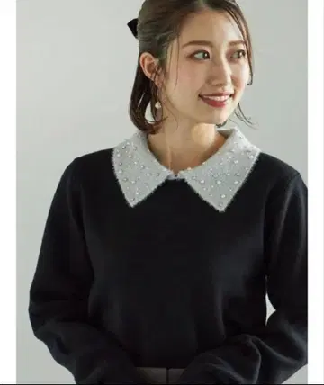 라메 페더 데코 컬러 니트 네이비