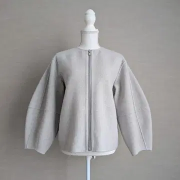 ESTNATION 백 프릴 숏 지퍼 코트 블루종 노카라