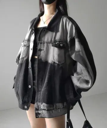 meemselect 타이다이 블리치 빈티지 오버 데님 자켓