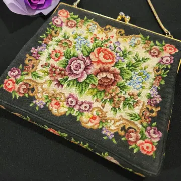 [레어] 앤티크 푸치 포원 백 자수 핸드백