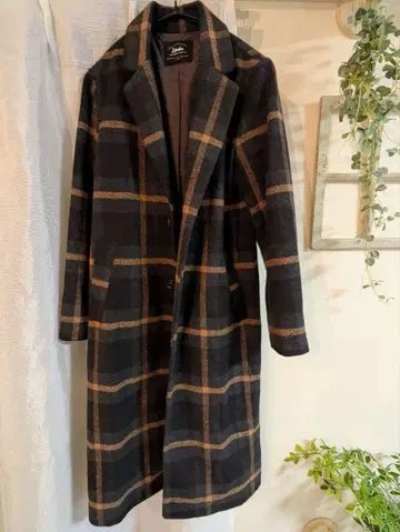 Lipstar 울 혼방 체크 무늬 롱 코트 립스타