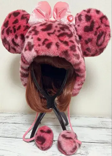 미니 /팬캡/레오파드 무늬/핑크/디즈니랜드