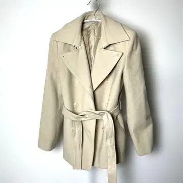 울 코트 베이지 허리 드로우 스트링 더블 아스프리 주식회사 L