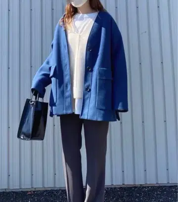 LOWRYS FARM TR 노카라 자켓 블루 F 사이즈