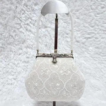 비즈 자수 파티 백 가마구치 화이트 포멀 핸드백