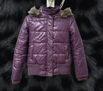 y2k 그런지 퍼플 퍼 달린 다운 자켓