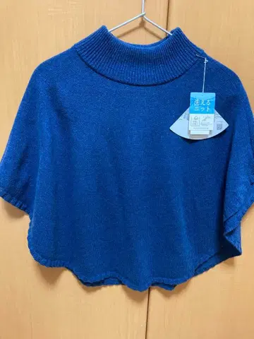 사이후쿠 고센 니트 maru 판초 케이프 울 100% 달 블루