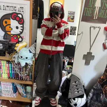 라코스테 lacoste live 보더 후드티 빨간색 화이트