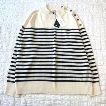 새상품 23구 울 캐시미어 스탠드넥 니트 보더 사이즈 44