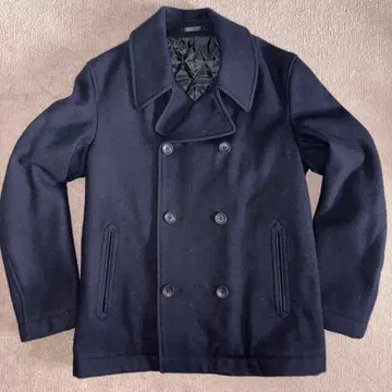 BEAMS 네이비 더블 브레스트 피 코트 M