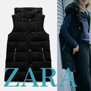 ZARA 블랙 다운 베스트 후드 부착