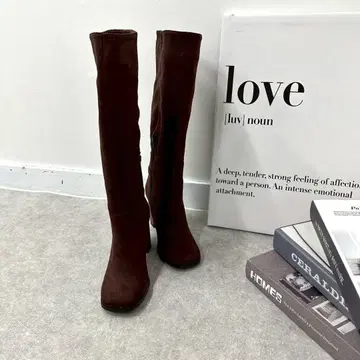 새상품 롱 부츠 22-22.5cm 브라운 스웨이드 느낌 심플 통굽