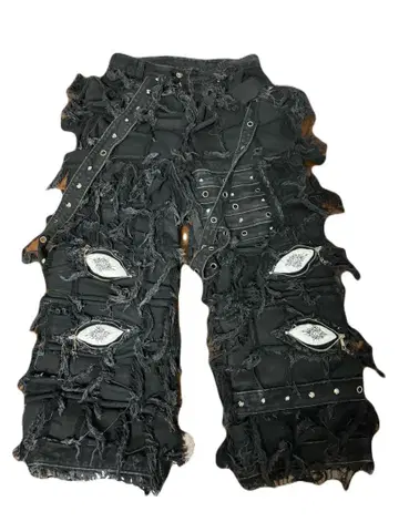 uniz world 블랙 몬스터 데미지 와이드 데님 팬츠