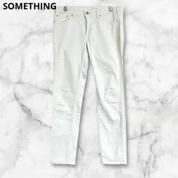 썸씽 스트레이트 데님 M 코튼 혼방 일본제 심플 캐주얼 화이트